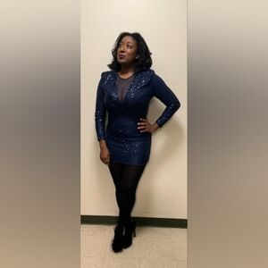 Fashion Nova Midnight Blue Sequin Long Sleeve Dress